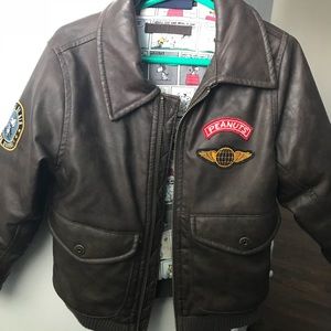 Gap Peanuts collection leather bomber jacket